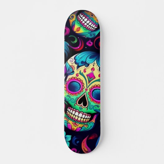 Neon Sugar Skull Persoonlijk Skateboard (Voorkant)