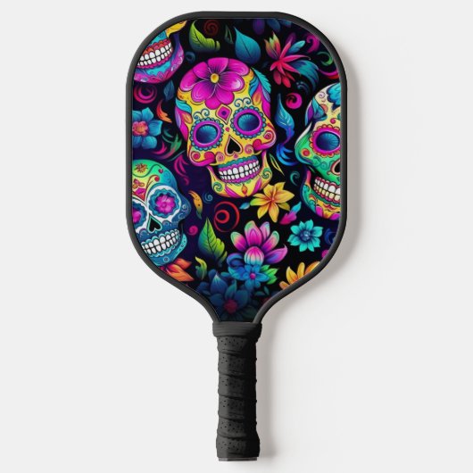 Neon Sugar Skull Pickleball Paddle (Voorkant)