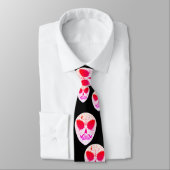 Neon Suiker Schedel Patroon Halloween Zwart Stropdas (Gebonden)
