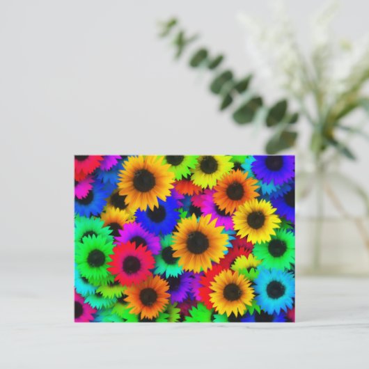 Neon Sunflower Briefkaart (Staand voorkant)