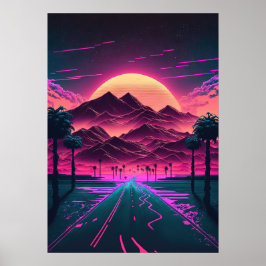 Neon Sunrise over de bergen Poster