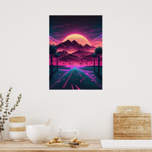 Neon Sunrise over de bergen Poster (Keuken)