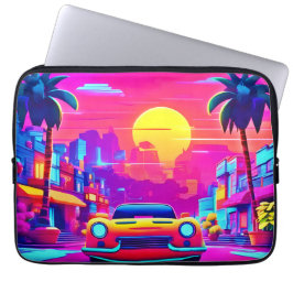 Neon Sunset City Drive aan Favorieten toegevoegd Laptop Sleeve