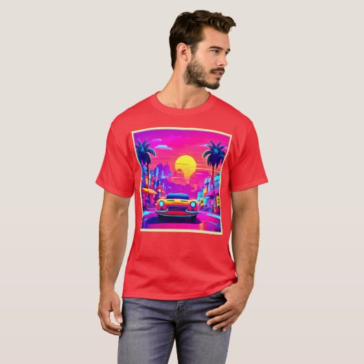 Neon Sunset City Drive aan Favorieten toegevoegd T-shirt (Voorkant volledig)
