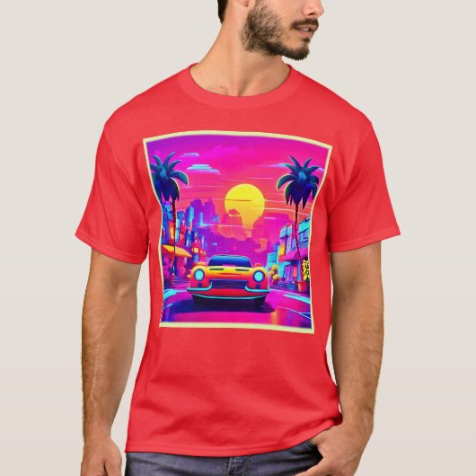 Neon Sunset City Drive aan Favorieten toegevoegd T-shirt (Voorkant)