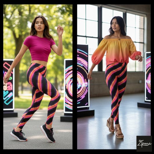 Neon Sunset Glitch Cyber Diagonal Stripe Leggings