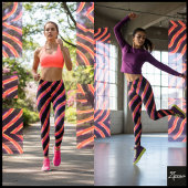 Neon Sunset Glitch Cyber Diagonal Stripe Leggings
