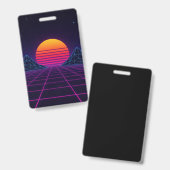 Neon Sunset Grid – Retro-Futuristische Synthwave S Badge (Voor- en achterkant)