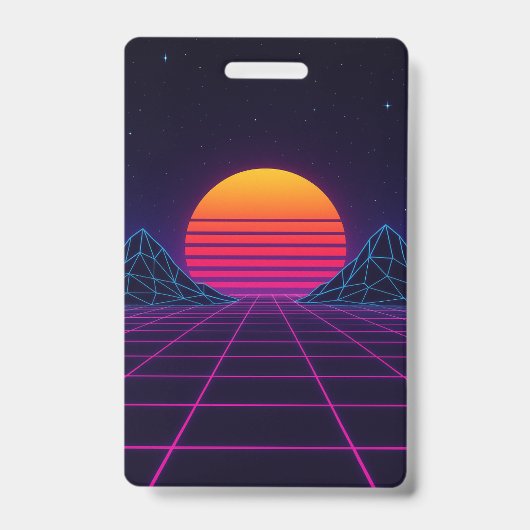 Neon Sunset Grid – Retro-Futuristische Synthwave S Badge (Voorzijde)