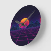 Neon Sunset Grid – Retro-futuristische Synthwave S Ronde Klok (Hoek)