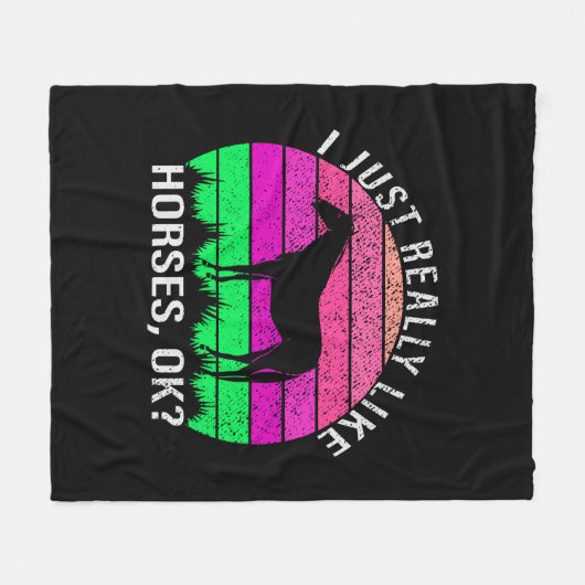 Neon Sunset ik hou echt van paarden Fleece Deken (Voorkant (Horizontaal))