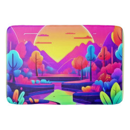 Neon Sunset Landschap Badmat