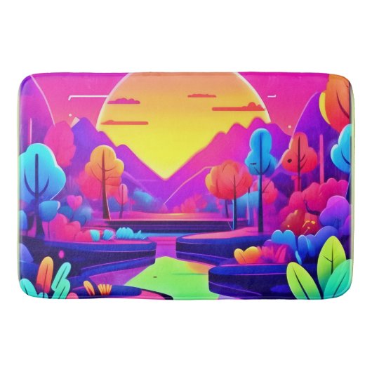 Neon Sunset Landschap Badmat (Voorkant)