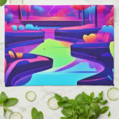 Neon Sunset Landschap Theedoek (Gevouwen)