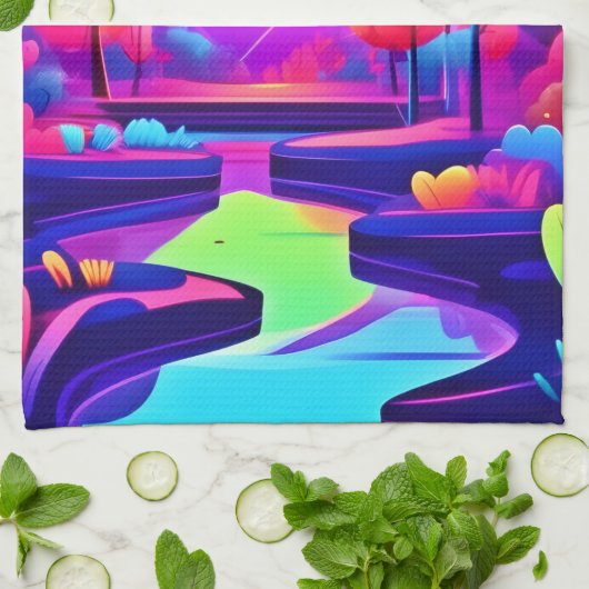 Neon Sunset Landschap Theedoek (Gevouwen)