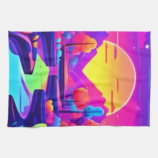 Neon Sunset Landschap Theedoek (Horizontaal)