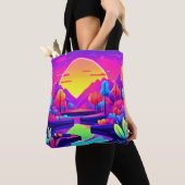 Neon Sunset Landschap Tote Bag (Dichtbij)