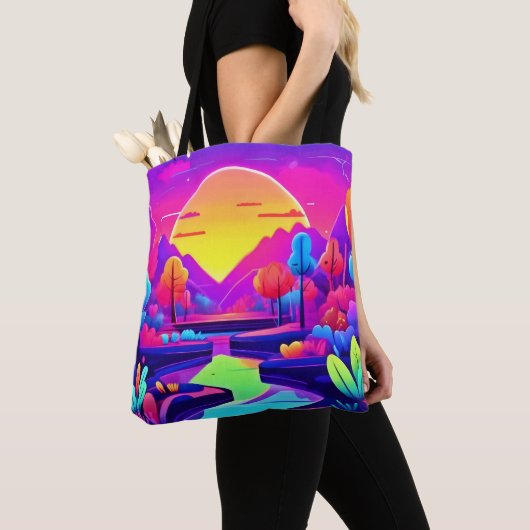 Neon Sunset Landschap Tote Bag (Dichtbij)