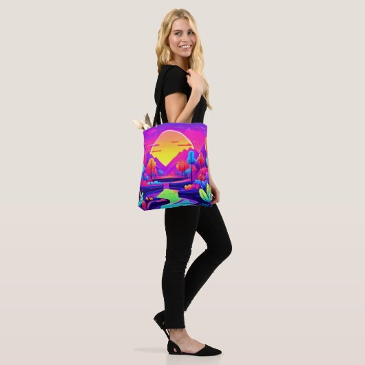 Neon Sunset Landschap Tote Bag (Op model)