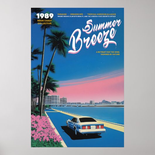 Neon Sunset Miami Art Print 80s Retro Summer (Voorkant)