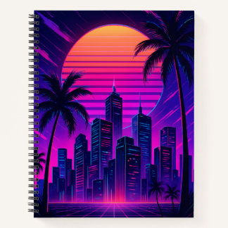 Neon Sunset Retro-futuristisch stadsbeeld Notitieboek