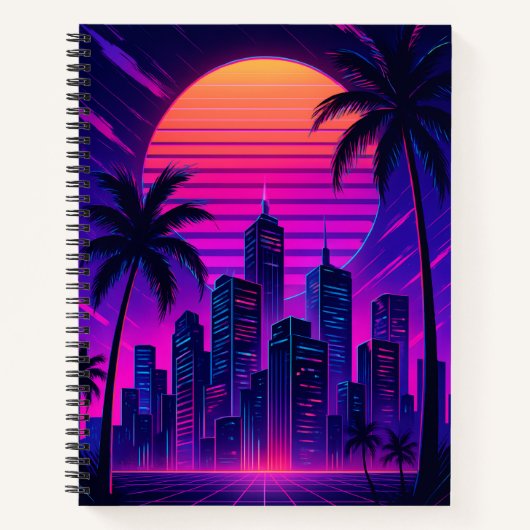 Neon Sunset Retro-futuristisch stadsbeeld Notitieboek (Voorkant)