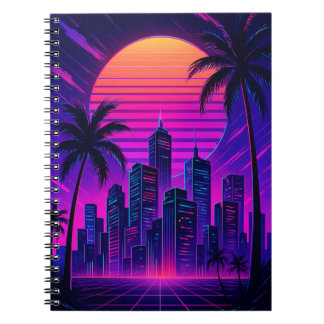 Neon Sunset Retro-futuristisch stadsbeeld Notitieboek
