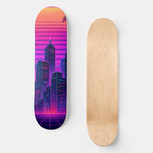 Neon Sunset Retro-futuristisch stadsbeeld Persoonlijk Skateboard (Voorkant)