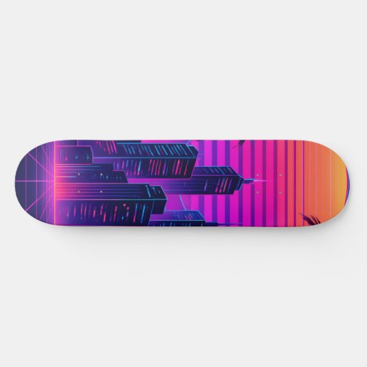 Neon Sunset Retro-futuristisch stadsbeeld Persoonlijk Skateboard (Horizontaal)