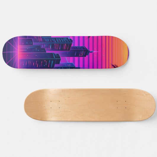 Neon Sunset Retro-futuristisch stadsbeeld Persoonlijk Skateboard (Horizontaal)