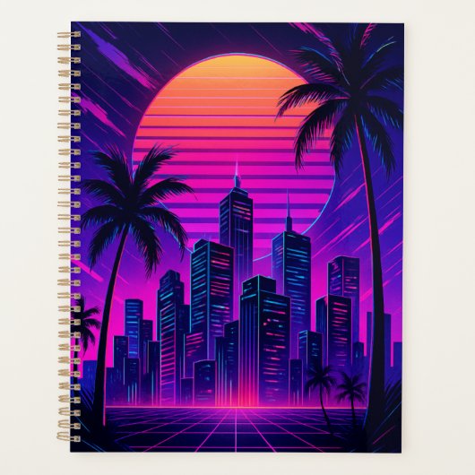 Neon Sunset Retro-futuristisch stadsbeeld Planner (Voorkant)