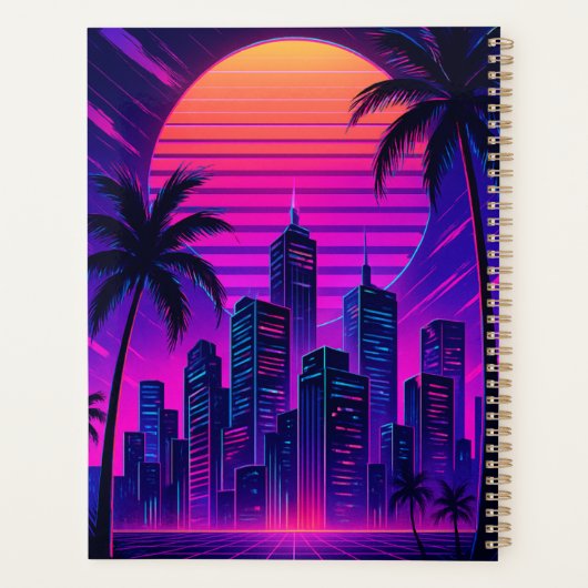Neon Sunset Retro-futuristisch stadsbeeld Planner (Achterkant)