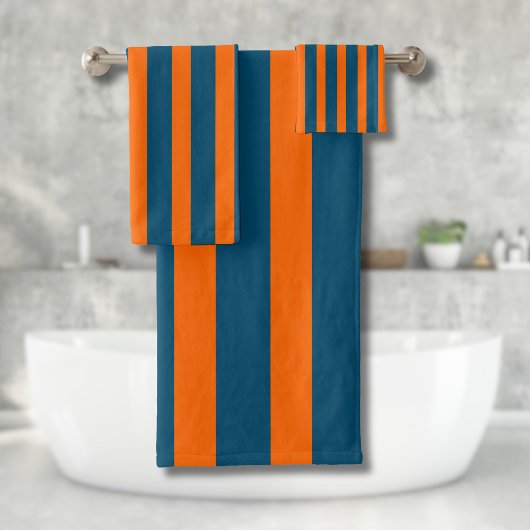 Neon Sunset Sinaasappel en Ocean Blue Cool Striped Bad Handdoek