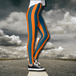 Neon Sunset Sinaasappel en Ocean Blue Cool Striped Leggings