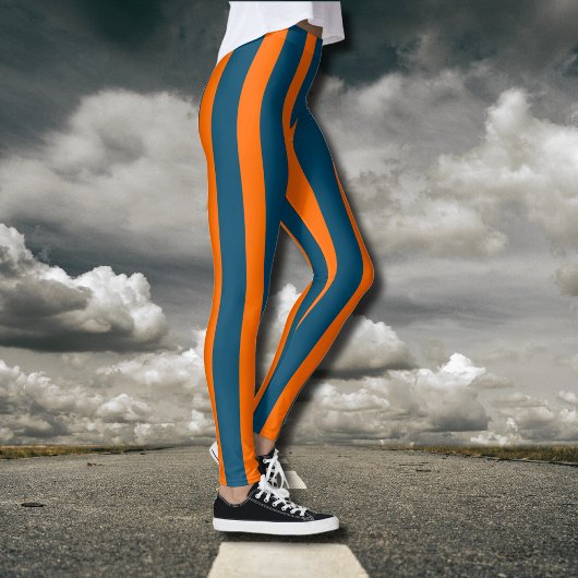 Neon Sunset Sinaasappel en Ocean Blue Cool Striped Leggings