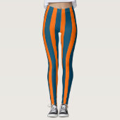 Neon Sunset Sinaasappel en Ocean Blue Cool Striped Leggings (Voorkant)