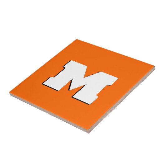 Neon Sunset Sinaasappel en wit 3D Big Modern Initi Tegeltje (Zijkant)