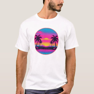 Neon Sunset Synthwave – Retro 80s esthetisch ontwe T-shirt