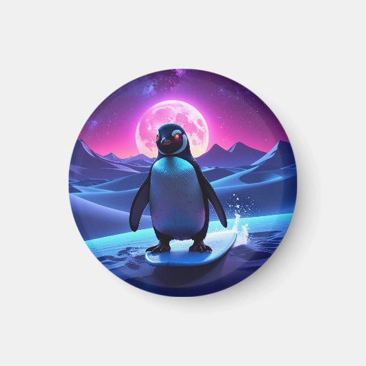 Neon Surf Penguin Magneet (Voorkant)