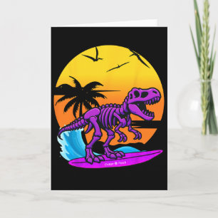 Neon surfen T-rex skelet met vintage strand retro Kaart