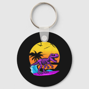 Neon surfen T-rex skelet met vintage strand retro Sleutelhanger