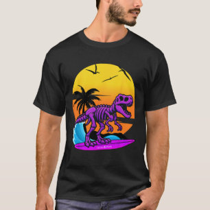 Neon surfen T-rex skelet met vintage strand retro T-shirt