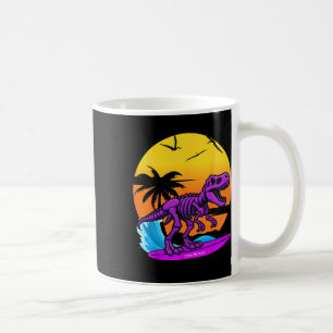 Neon surfende T-rex skelet met vintage strand retr Koffiemok