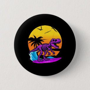 Neon surfende T-rex skelet met vintage strand retr Ronde Button 5,7 Cm