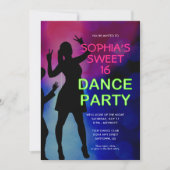 Neon Sweet 16 Birthday Dance Party Invitation Kaart (Voorkant)