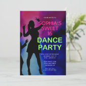 Neon Sweet 16 Birthday Dance Party Invitation Kaart (Staand voorkant)
