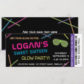 Neon Sweet 16 Birthday Glow Party Kaart (Voorkant / Achterkant)