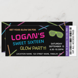 Neon Sweet 16 Birthday Glow Party Kaart