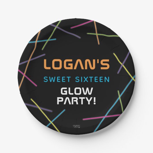 Neon Sweet 16 Birthday Glow Party Papieren Bordje (Voorkant)