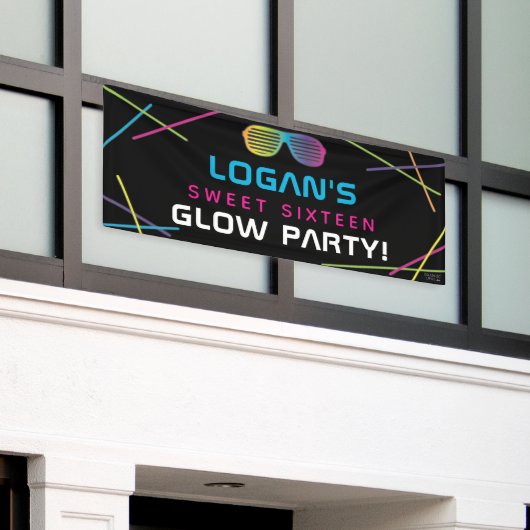Neon Sweet 16 Birthday Glow Party Spandoek (Buitenkant Gebouw)
